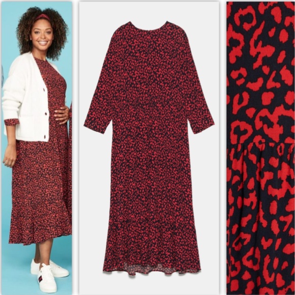 🚩NWT Zara Red Leopard Printed Dress Size M - Picture 4 of 12